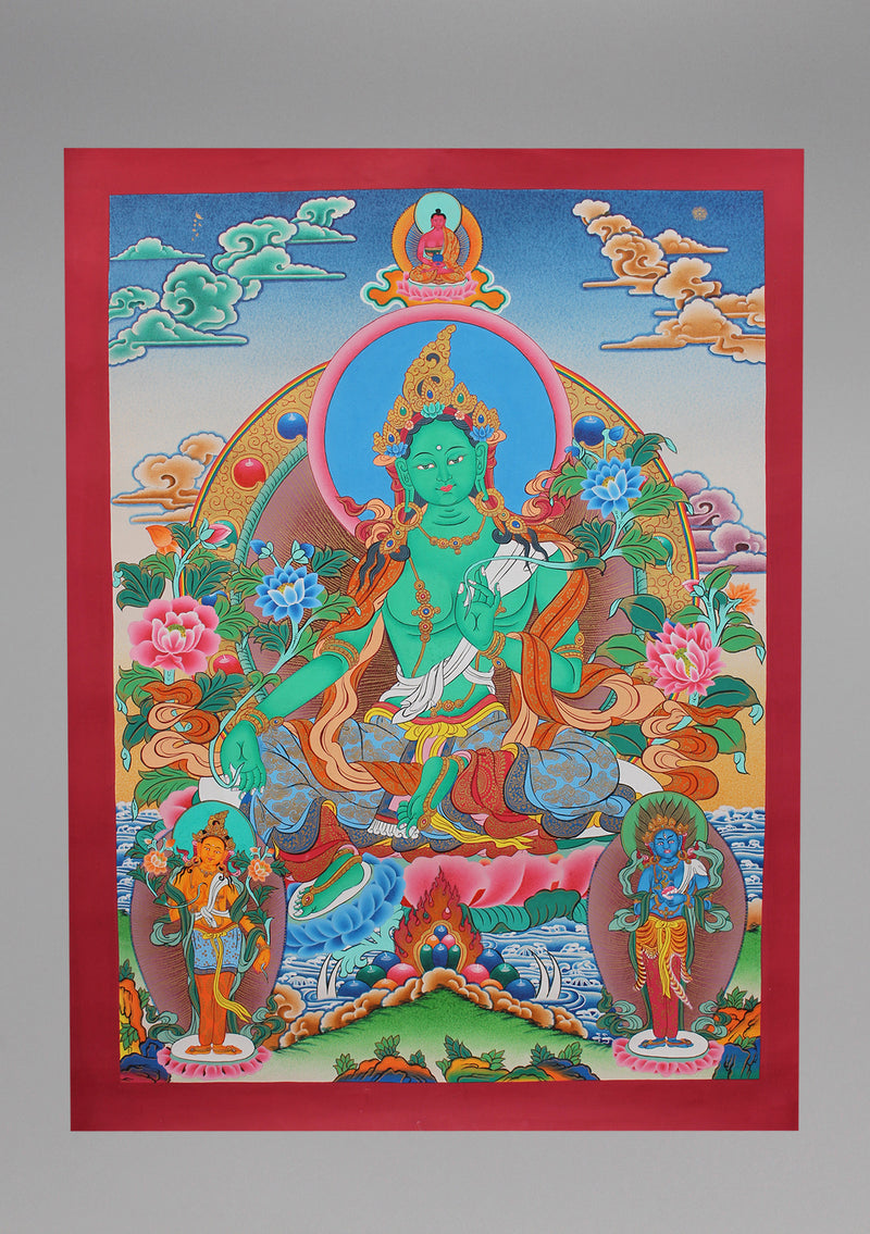 Green Tara Painted Tibetan Thangka