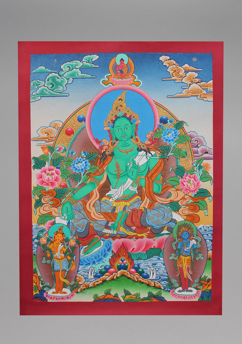 Green Tara Painted Tibetan Thangka