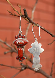 Unique Coral Inlaid Silver Sterling Earrings - nepacrafts