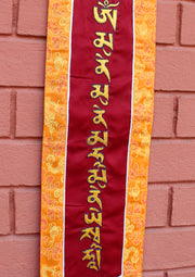 Shakyamuni Buddha's Mantra Embroidered Polyester Brocade Wall Hanging Banner - nepacrafts