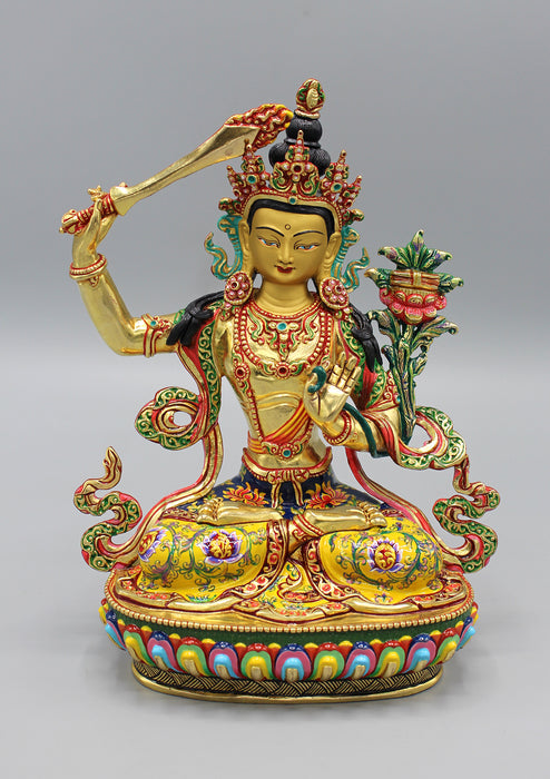 Hand Painted Bodhisattva Manjushree Statue - nepacrafts