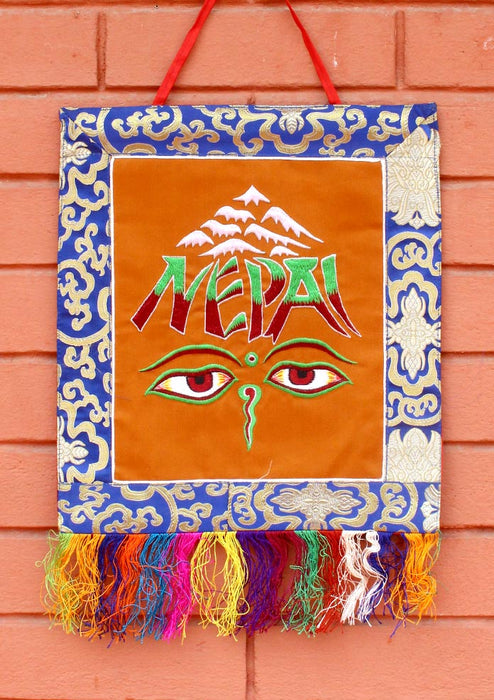 Brocade Buddha Eyes and NEPAL Embroidery Wall Hanging