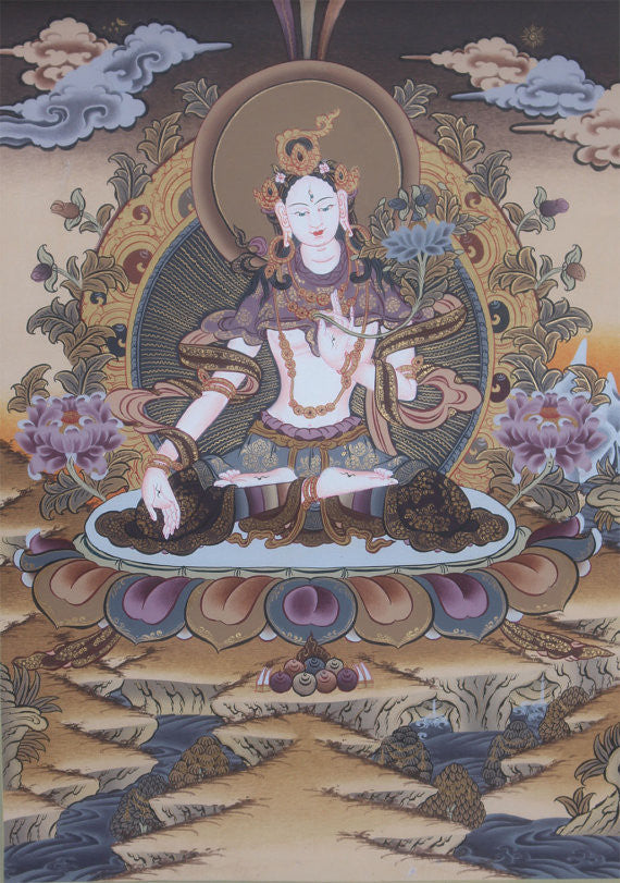 Beautiful White Tara Thangka Nepal 40x30cm