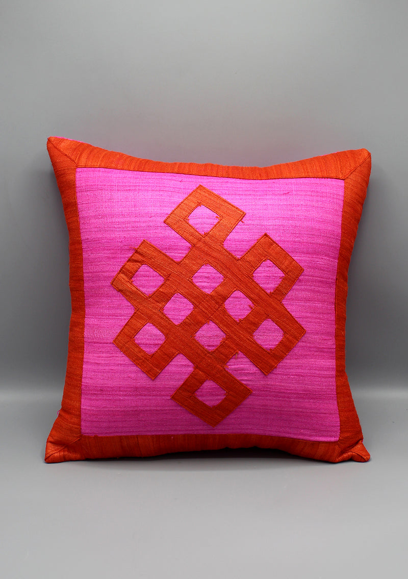 Endless Knot Patchwork Raw Silk Cushion Cover
