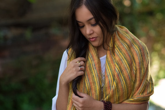 Hand Woven Yellow Striped Yak Wool Shawl Nepal