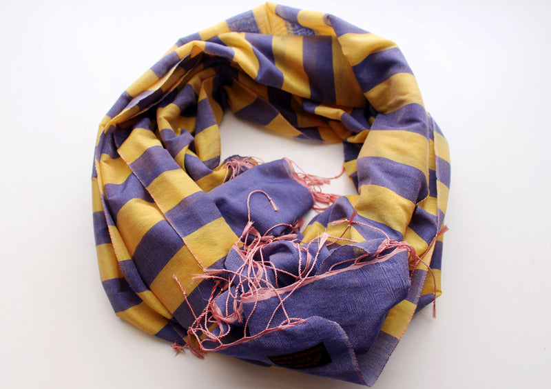 Yellow Stripped 100% Reversible Water Pashmina Shawl - nepacrafts