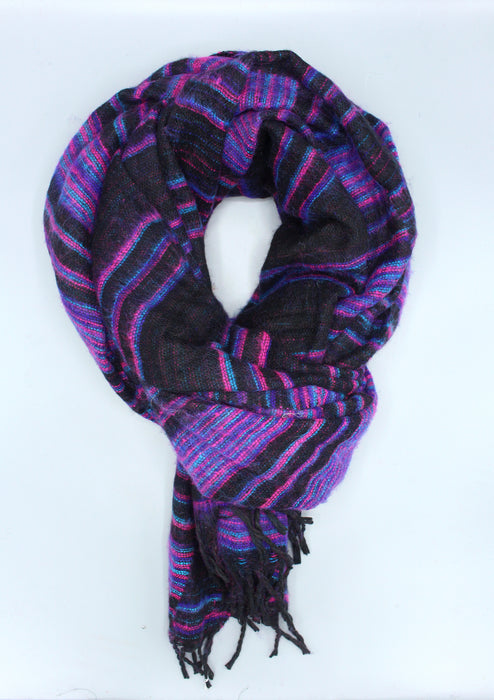 Purple and Black Striped Large Yak Wool Shawl