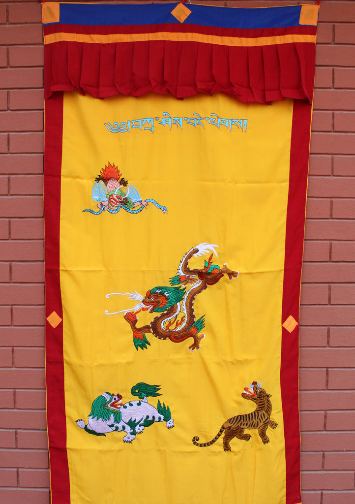 Dragon Embroidered Silk Door Curtain Wall Hanging - nepacrafts