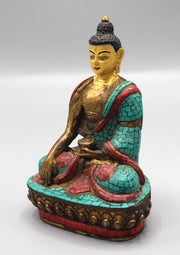 Shakyamuni Buddha Statue Inlaid Turquoise and Coral - nepacrafts