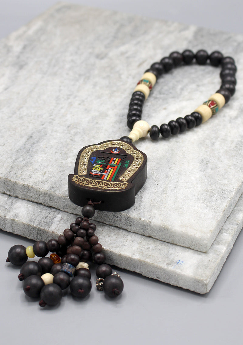 Tibetan Kalachakra Carved Wooden Car Hanging Amulet