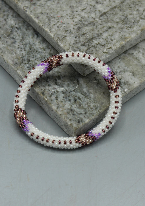 White & Mixed Beads Nepalese Roll on Bracelet