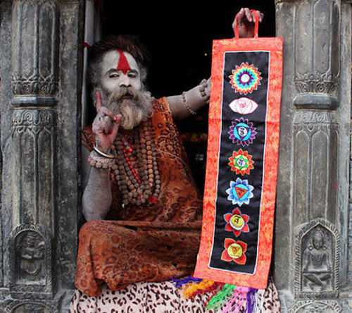 Seven Chakra Embroidered Black Polyester Banner