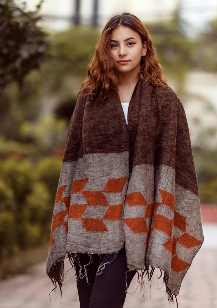 Grey Orange Himalayan 100% Pure Woolen Shawls Nepal - nepacrafts