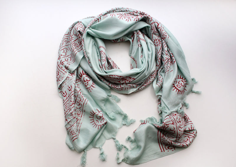 Religious Deities Printed Om Prayer Shawl with Fringes - nepacrafts