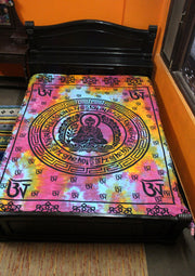 Cotton Fabric Buddha with Tibetan Om Printed Wall Hanging Tapestry - nepacrafts