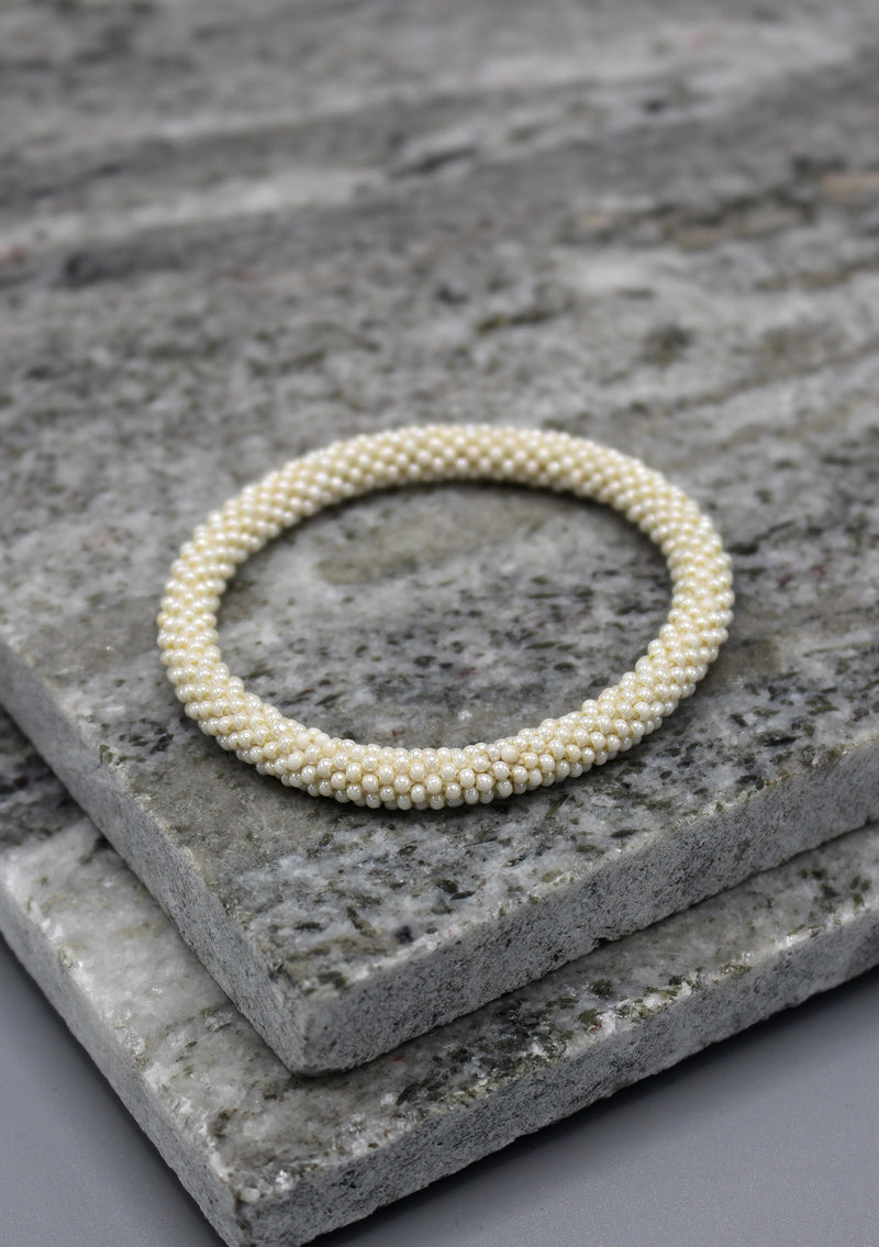 Plain White Glass Beads Roll on Bracelet - nepacrafts