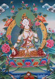 Handpainted thangka of White Tara 56x43cm - nepacrafts