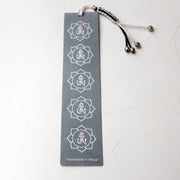 Gray Tibetan Om Lokta Paper Bookmark with Charm Tassel - nepacrafts