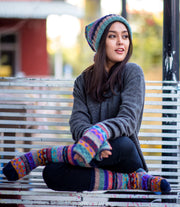 Dark Blue MultiColor Woolen Knee High Socks - nepacrafts