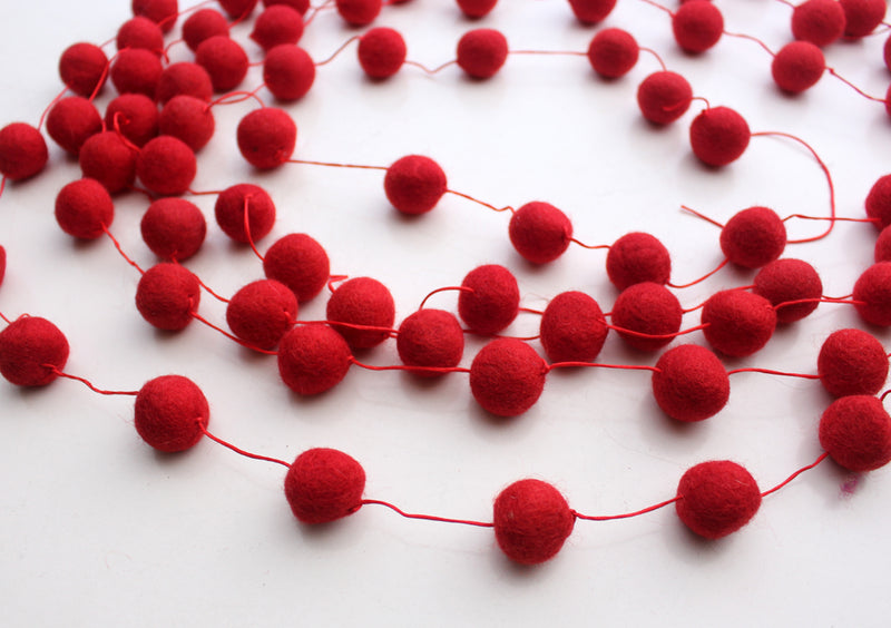 Red Christmas Felt Ball Pom Pom Hanging Nursery Decor - nepacrafts