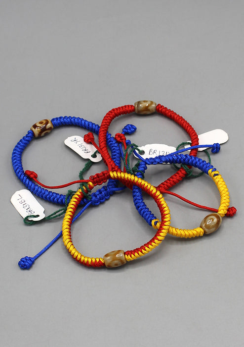 Tibetan Colorful Thick Lucky Knot Bracelet with Dzi Beads