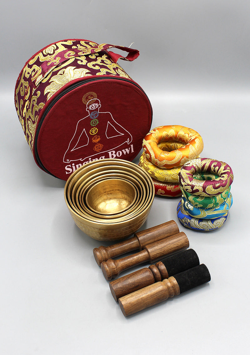 Set of Seven Hand Hammered Tibetan Singing Bowls