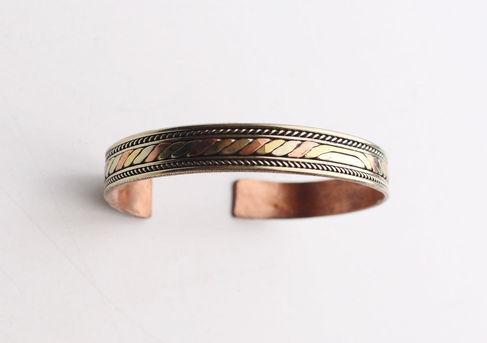 Solid Copper Meditation Open Cuff Bracelet, Wrist Copper Bangle - nepacrafts