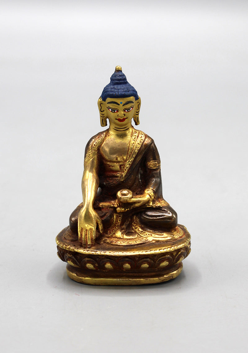 Partly Gold Plated Copper Shakyamuni Buddha Statue 3"