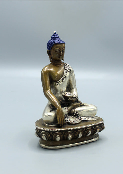 Copper Shakyamuni Buddha Statue with Silver Robe 5.5"
