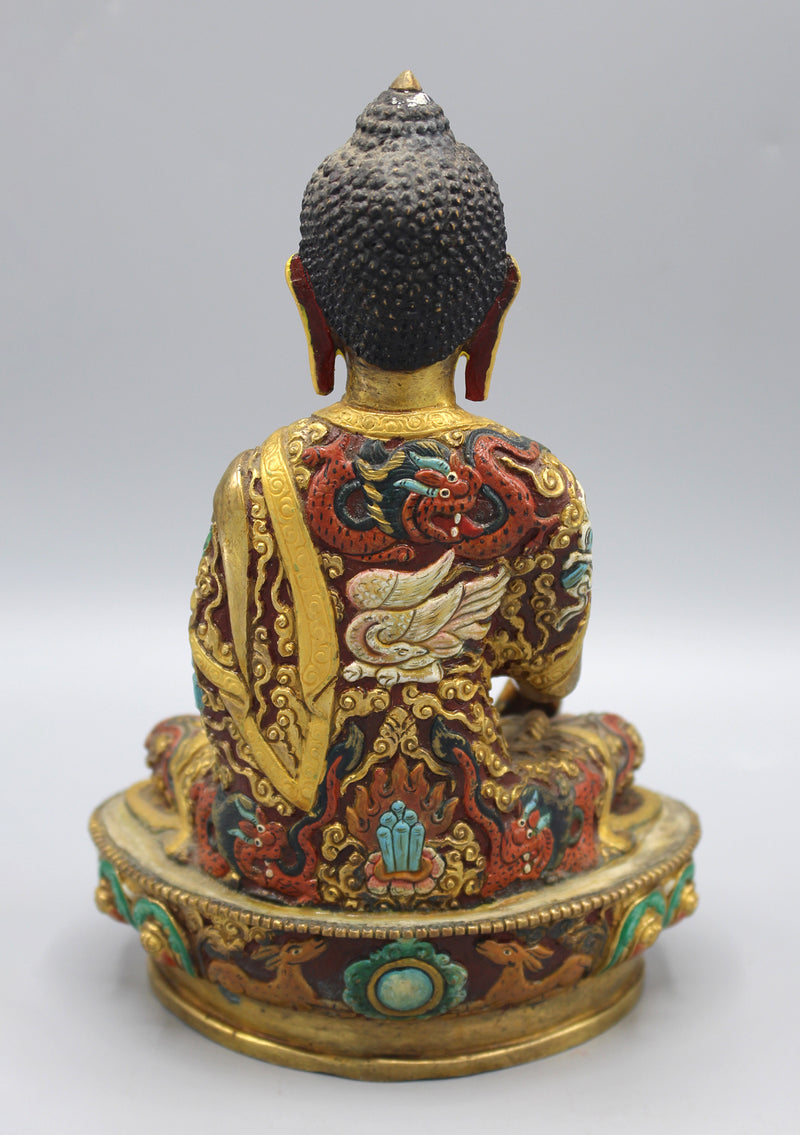 Hand Painted Dragon Carving Shakyamuni Buddha Statue