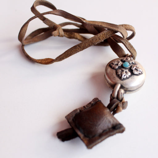 Double Dorjee White Metal Ghau Locket - nepacrafts