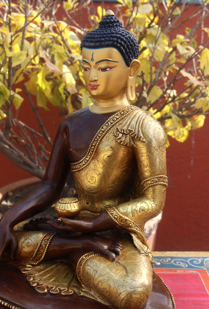 Exquisitely Gold Plated Shakyamuni Statue 10.5 inch