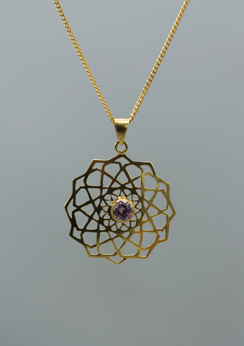24 K Gold Plated Amethyst Tibetan Mandala Pendant