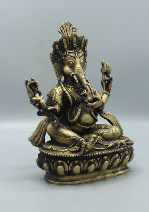 Four Armed Seated Bronze Ganesha Statue 9"