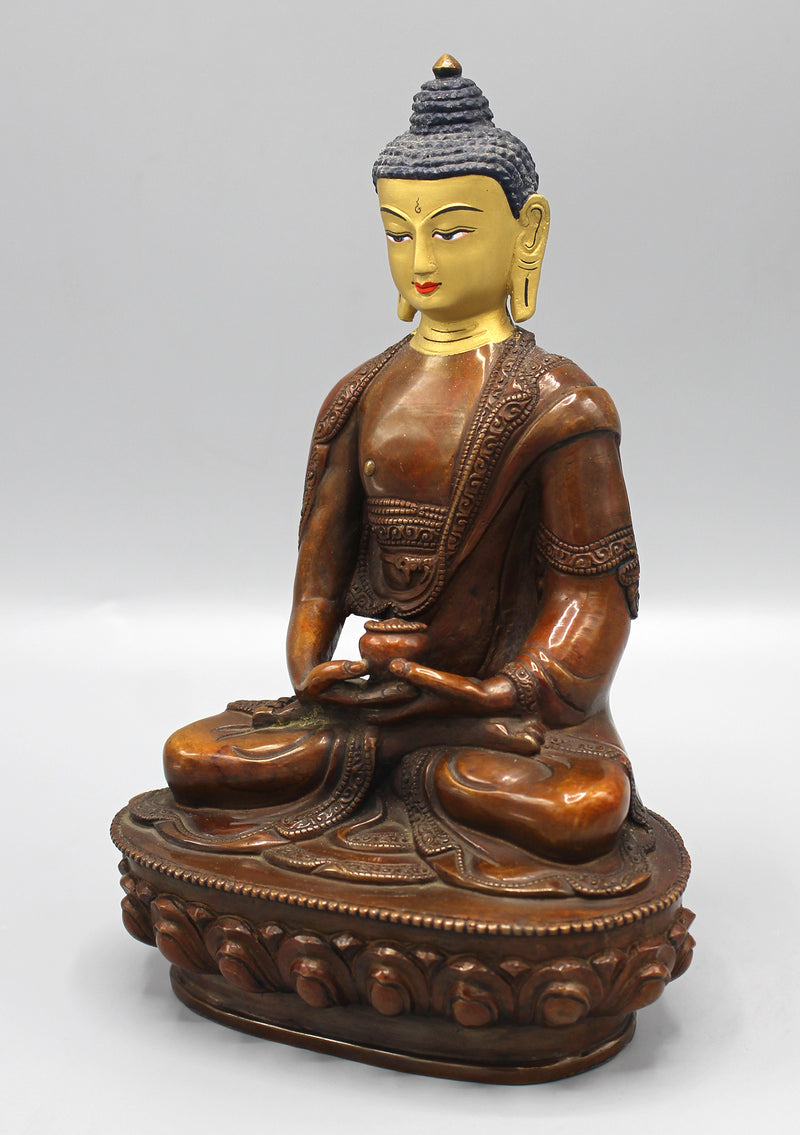 Gold Face Painted Copper Oxidized Amitabha Buddha Statue