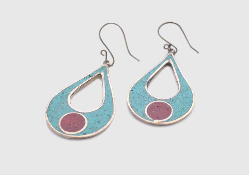 Inlaid Water Drop White Metal Earrings - nepacrafts