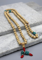 Genuine 108 Lotus Seeds Tibetan Prayer Mala with Turquoise Spacer - nepacrafts