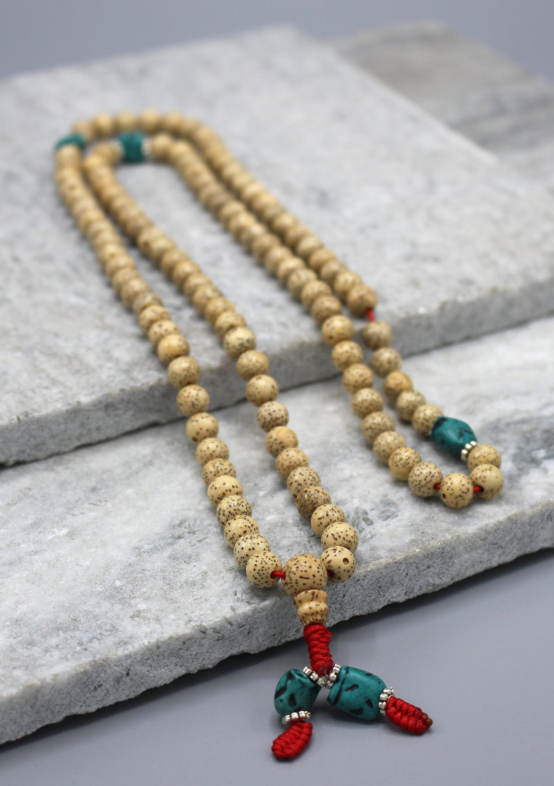Genuine 108 Lotus Seeds Tibetan Prayer Mala with Turquoise Spacer - nepacrafts