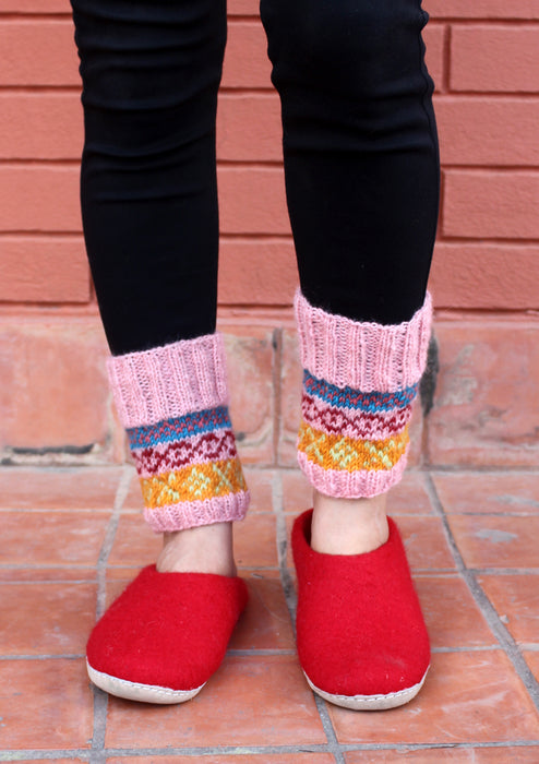 Soft Pink Blue Lining Multicolor Handknit Short Legwarmers - nepacrafts