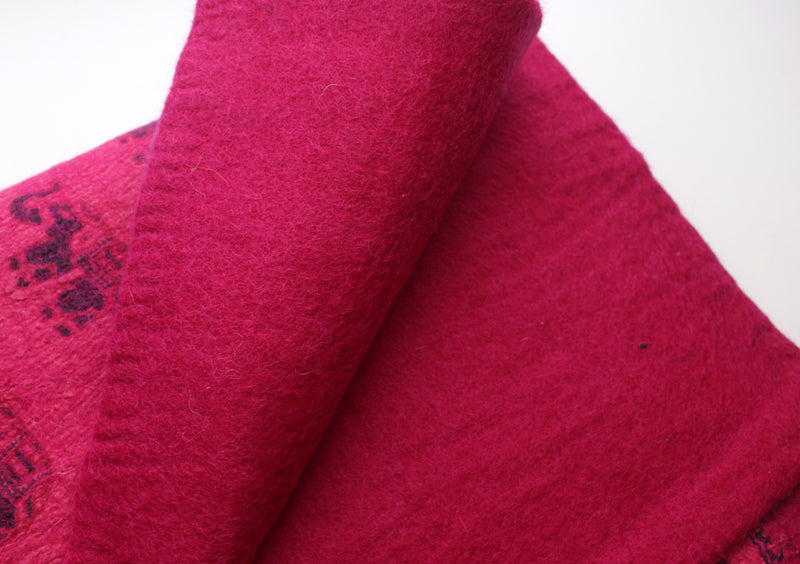 Elephant Printed Pink Felt Wool Indoor Mat - nepacrafts