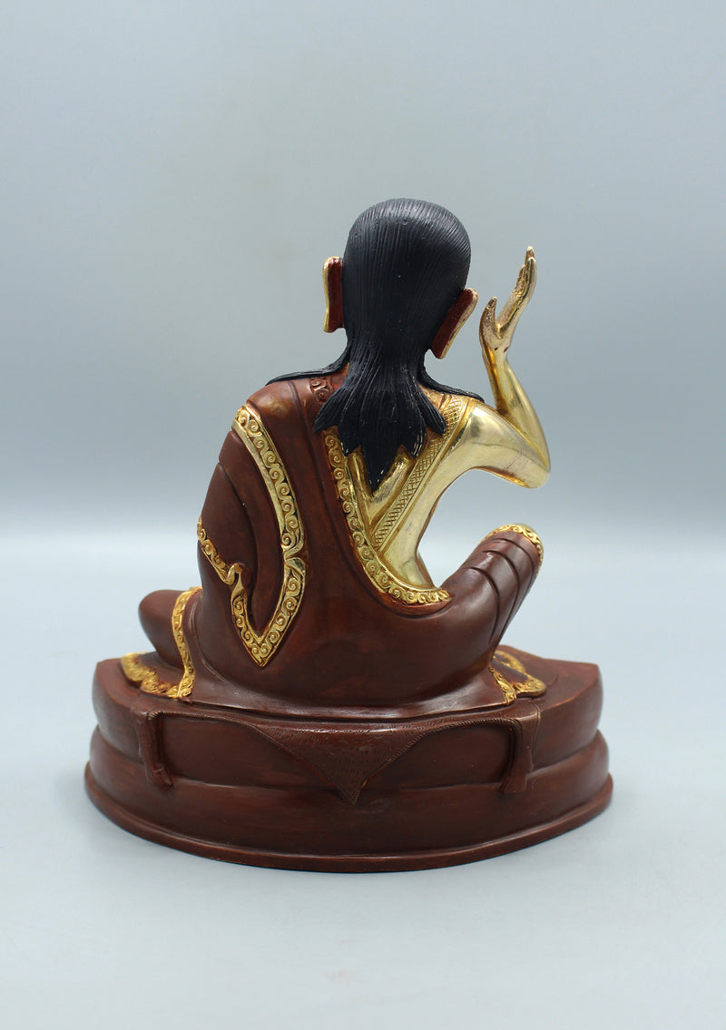 Partly Gold Plated Copper Milarepa Statue 7.5"