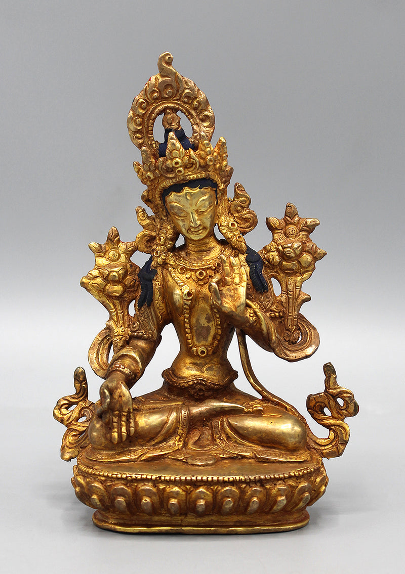 Gold Plated Eternal White Tara Statue 6 Inch
