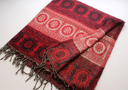 Flower Mandala Hand Loomed Red Yak Wool Shawl - nepacrafts