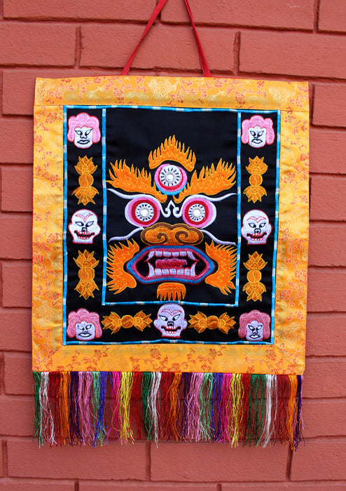 Heavy Embroidered Mahakala Wall Hanging Banner - nepacrafts
