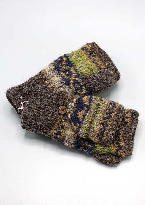 Olive Green Multicolor Soft Wool Convertible Children Mittens/Texting gloves