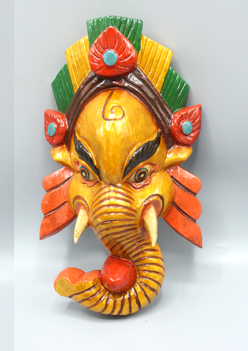 Hand Painted Ganesh Wall Hanging Mask - Gold