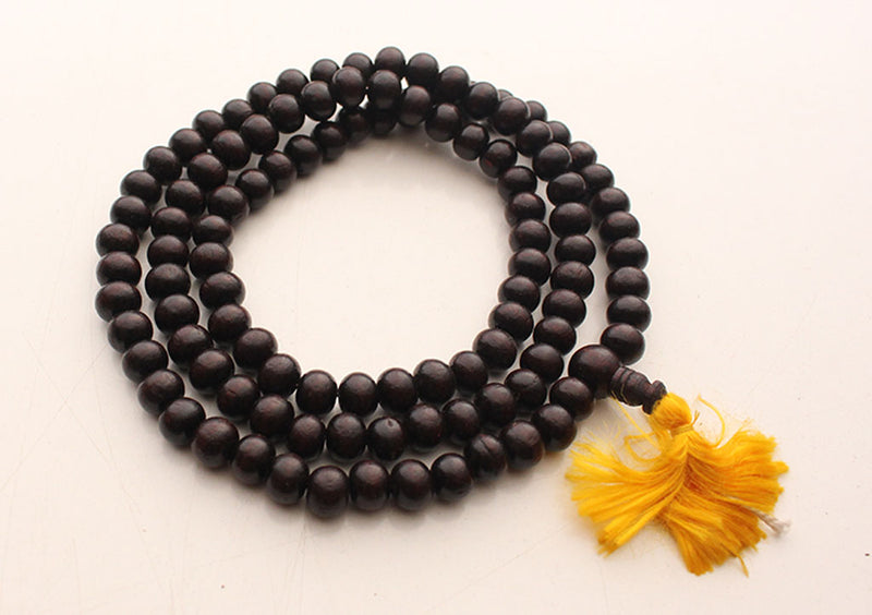 10 mm Beads Rosewood Tibetan Prayer Mala with Yellow Tassel - nepacrafts
