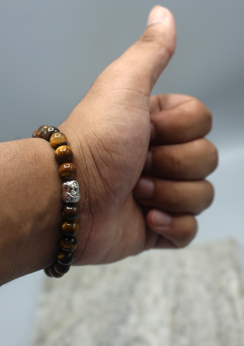 Tigers Eyes Stone Bracelet with Buddha Head Spacer