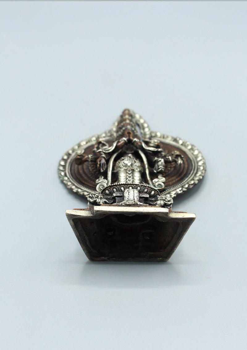 Tibetan Avalokiteshvara Copper Statue with Silver Robe 6"