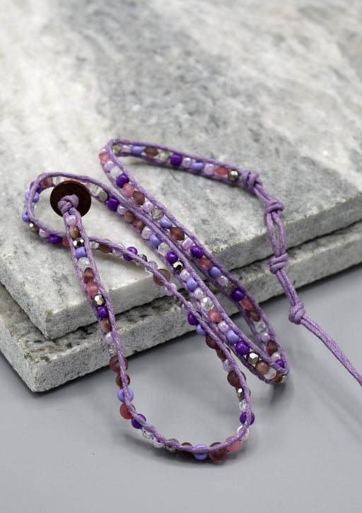 Crystal and Glass Beaded Purple Three Wraps Bracelet - nepacrafts